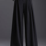 Front Pleated Wide-Leg Trousers