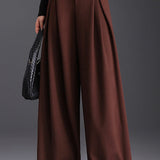 Front Pleated Wide-Leg Trousers