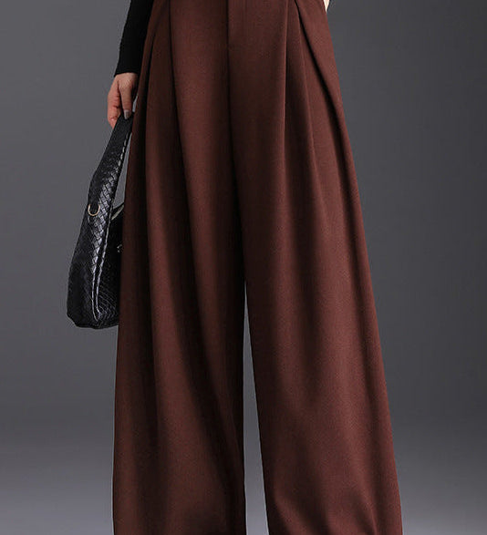 Front Pleated Wide-Leg Trousers