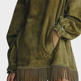 Jacinthe - Suede Roll Neck Dress with Fringe Details