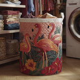 Sunlit Flamingos | Handcrafted Quilted Laundry Basket