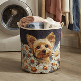 Hand-Quilted Floral Yorkie Laundry Basket