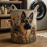 Hand-Quilted Laundry Basket Featuring German Shepherd Design