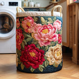Scarlet Blossom Handcrafted Quilted Laundry Basket