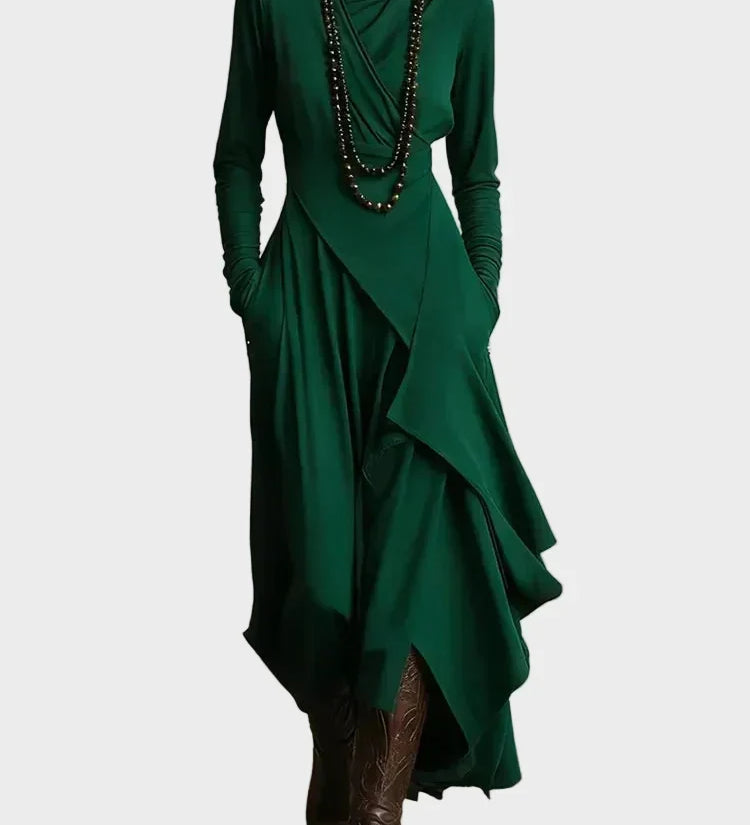 Léontine - Knit Asymmetrical Maxi Dress with Roll Neck