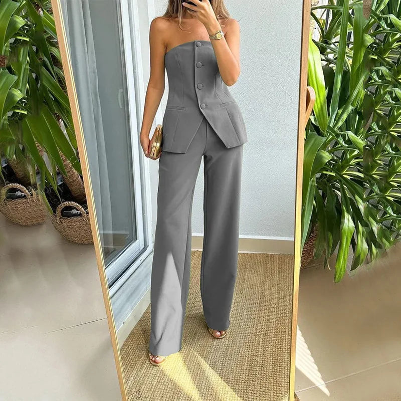 BRIA - Sleeveless Two-Piece Set Featuring Button Details
