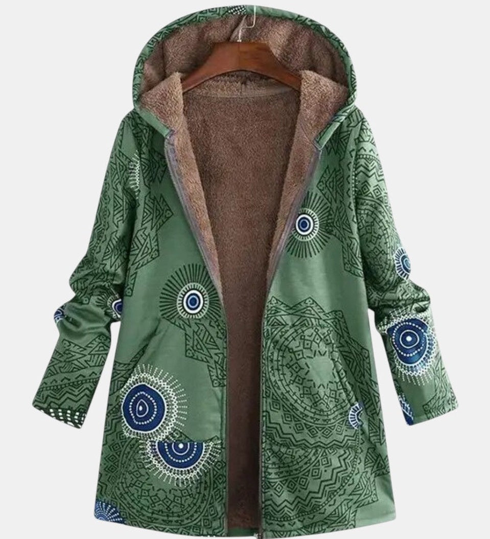 Sage Tribal Pattern Sherpa Jacket
