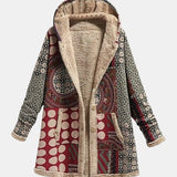 Scarlet – Bordeaux Red Geometric Pattern Sherpa Coat