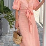 LYNORA | Chic V-Neck Midi Dress