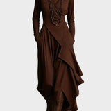 Léontine - Knit Asymmetrical Maxi Dress with Roll Neck