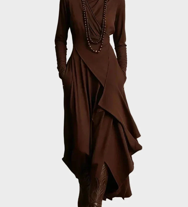 Léontine - Knit Asymmetrical Maxi Dress with Roll Neck