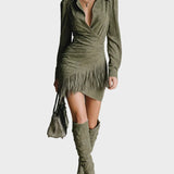 Carole - Viscose Green Mini Dress with Wrap Neckline