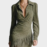 Carole - Viscose Green Mini Dress with Wrap Neckline