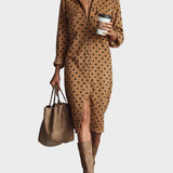 Magali - Faux Leather Midi Dress with Polka Dot Print