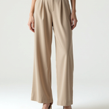 Beige Straight-Leg Capri Trousers