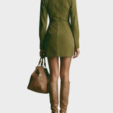 Joëlle - Brown Suede Mini Dress Featuring High Collar and Zip Closure