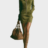 Joëlle - Brown Suede Mini Dress Featuring High Collar and Zip Closure