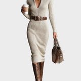 Régine - Belted Midi Knit Dress with Roll Neck
