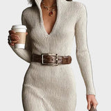 Régine - Belted Midi Knit Dress with Roll Neck