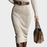 Régine - Belted Midi Knit Dress with Roll Neck