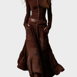 Maryse - Navy Blue Suede Maxi Dress Featuring a Belt