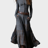 Maryse - Navy Blue Suede Maxi Dress Featuring a Belt