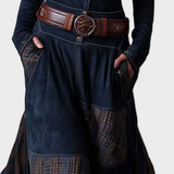 Maryse - Navy Blue Suede Maxi Dress Featuring a Belt