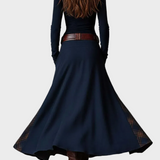 Maryse - Navy Blue Suede Maxi Dress Featuring a Belt