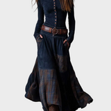 Maryse - Navy Blue Suede Maxi Dress Featuring a Belt