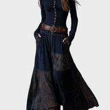 Maryse - Navy Blue Suede Maxi Dress Featuring a Belt