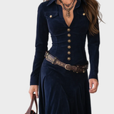 Aimée - Belted Maxi Suede Dress