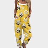 Celia | Cozy Bee-Print Strappy Jumpsuit