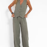 Aira - Buttoned Gilet and Wide-Leg Trouser Set