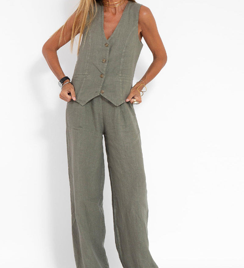 Aira - Buttoned Gilet and Wide-Leg Trouser Set