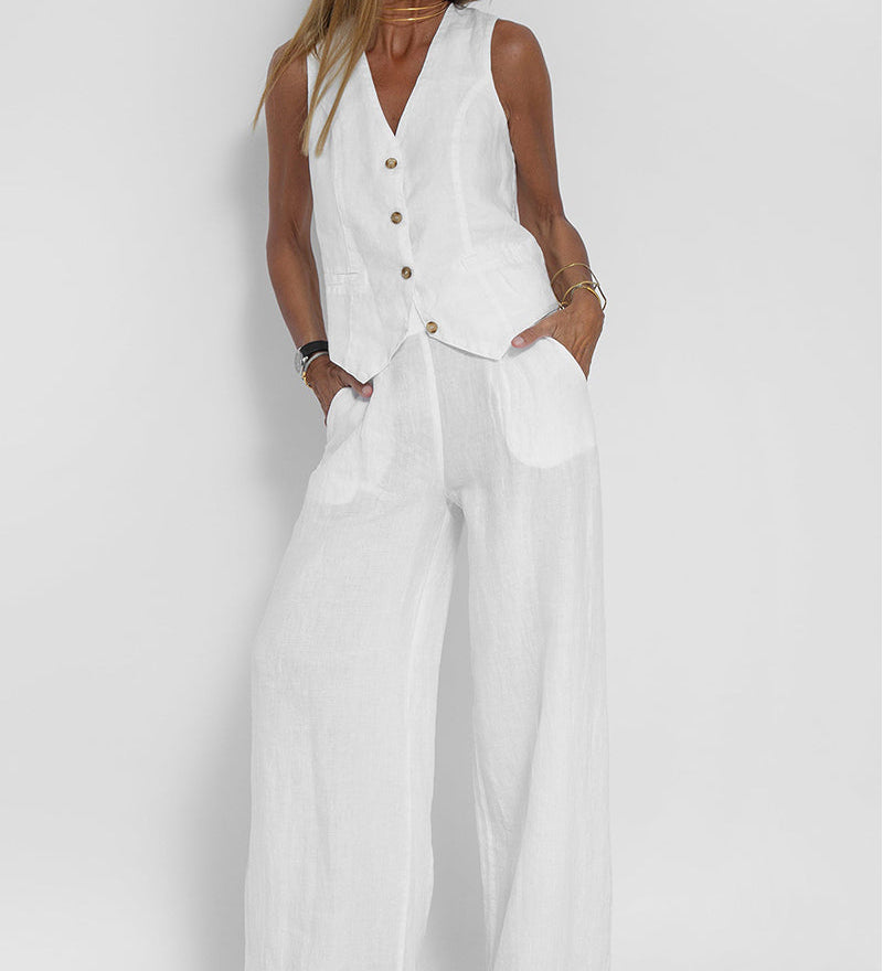Aira - Buttoned Gilet and Wide-Leg Trouser Set