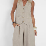 Aira - Buttoned Gilet and Wide-Leg Trouser Set