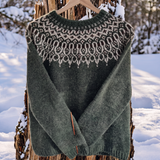 Francesca | Nordic Patterned Merino Wool Sweater with Shoulder Detail