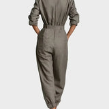 Nicolette - Long Sleeve Jumpsuit in Cotton and Linen Blend