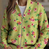Constance™ | Floral Pink & Lime Zip-Up Cardigan