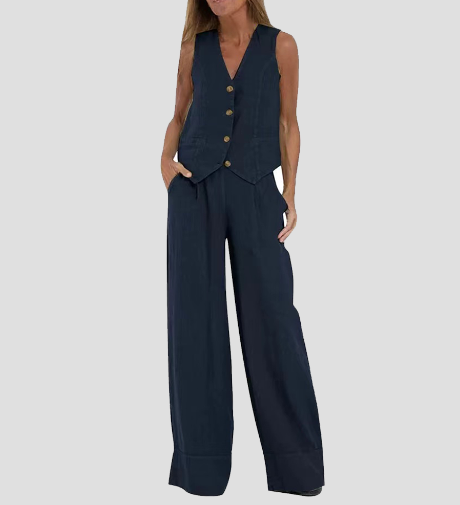 Aira - Buttoned Gilet and Wide-Leg Trouser Set