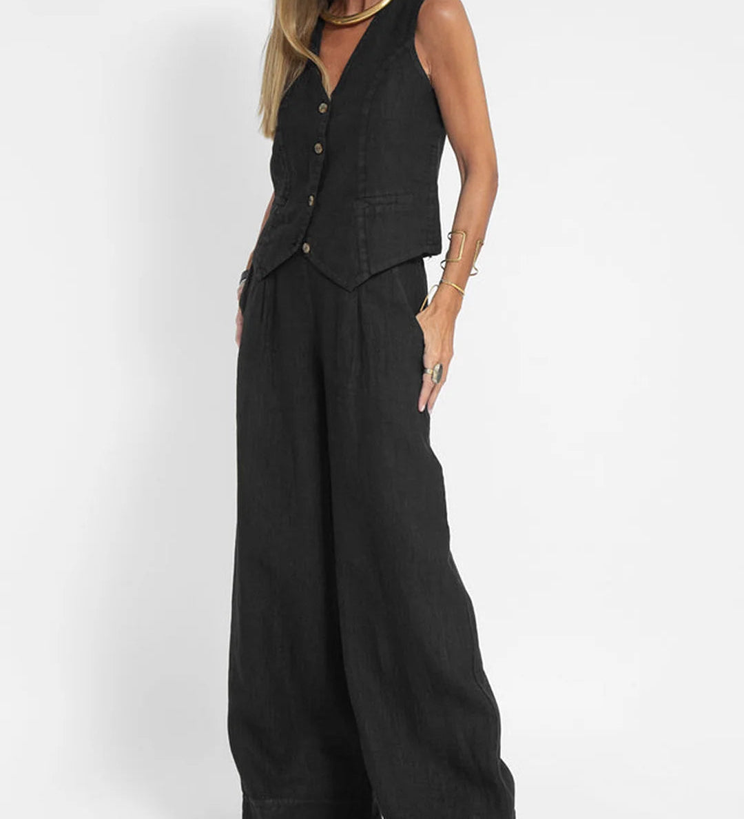Aira - Buttoned Gilet and Wide-Leg Trouser Set