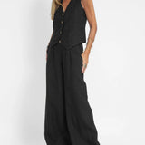 Aira - Buttoned Gilet and Wide-Leg Trouser Set