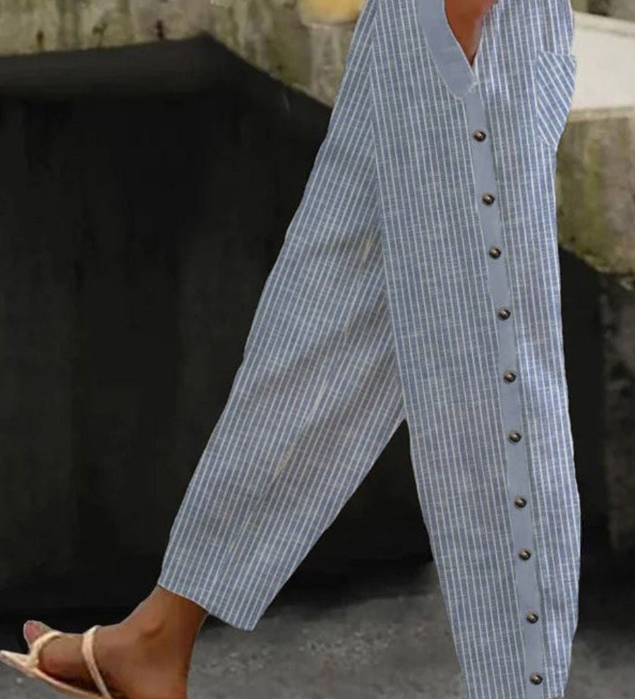 Linaya - Button-Detail Striped Pants