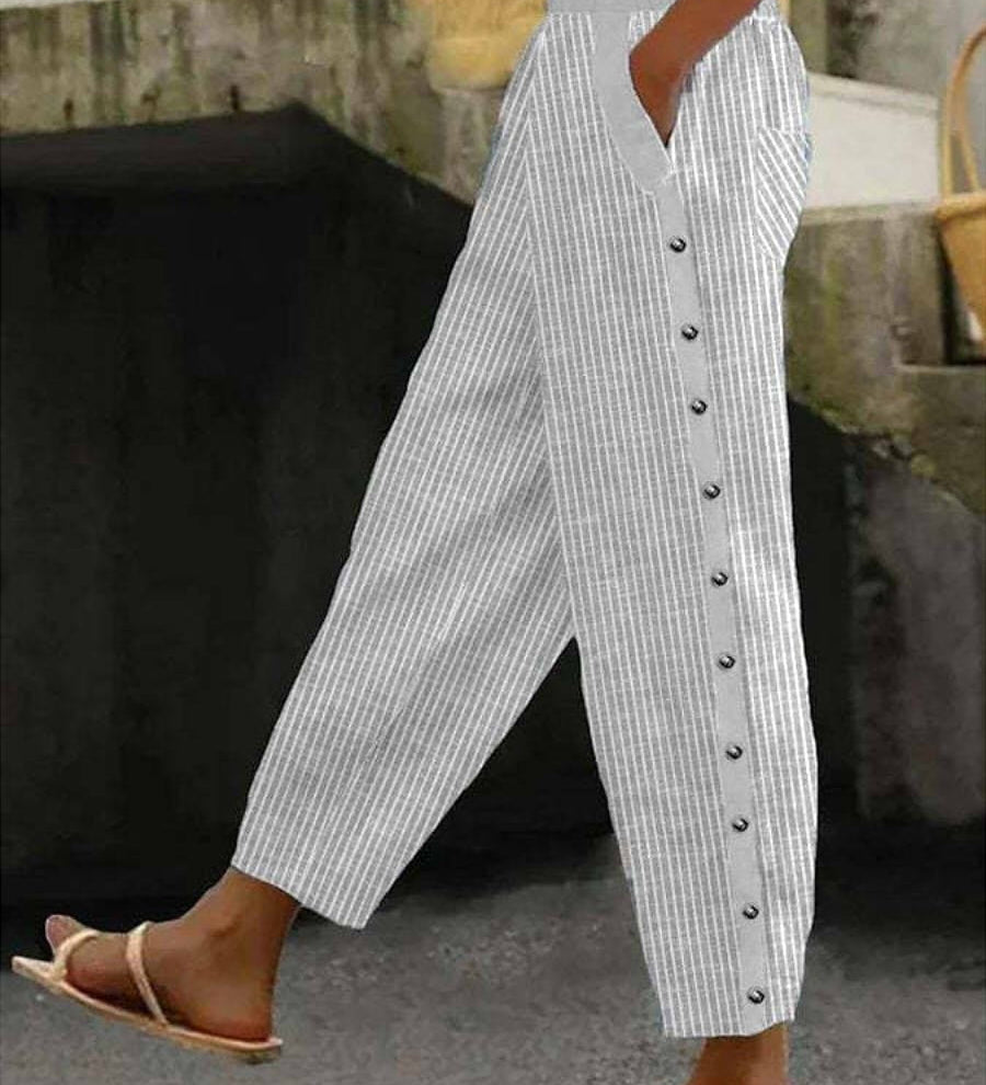 Linaya - Button-Detail Striped Pants