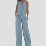 Aira - Buttoned Gilet and Wide-Leg Trouser Set