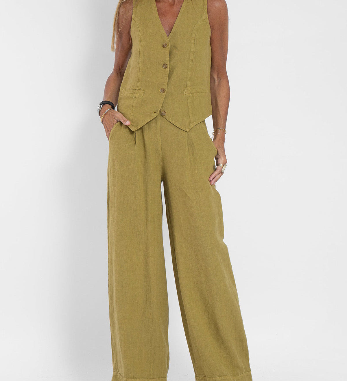 Aira - Buttoned Gilet and Wide-Leg Trouser Set