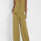Aira - Buttoned Gilet and Wide-Leg Trouser Set