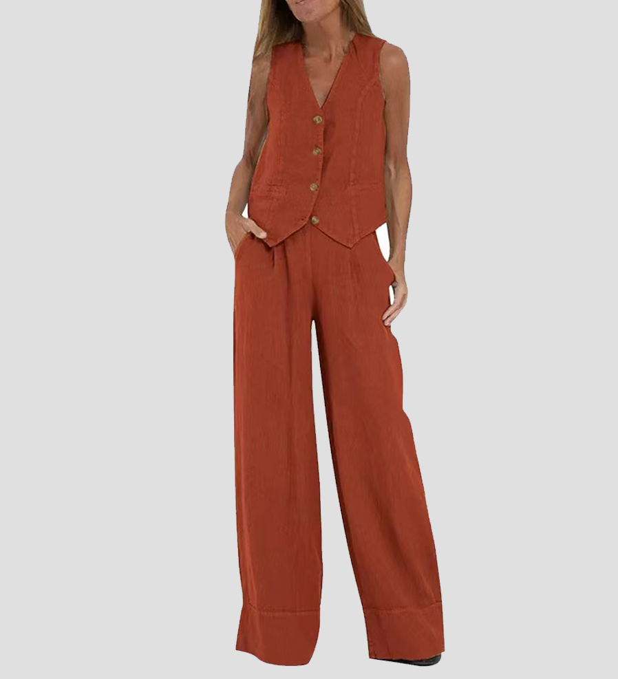 Aira - Buttoned Gilet and Wide-Leg Trouser Set