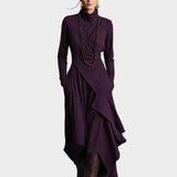 Léontine - Knit Asymmetrical Maxi Dress with Roll Neck