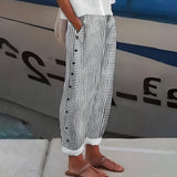 Flowy Striped Pants for Women with Side Button Detail